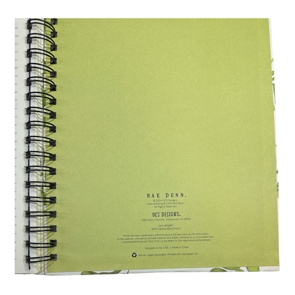 NEW Rae Dunn Calendar Planner 2025 Green Leaves Large 17-month Hard Cover - Picture 3 of 3